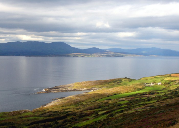 "Sheepshead Peninsula, View to Beara, West Coast of Ireland, with remote farmhouse"