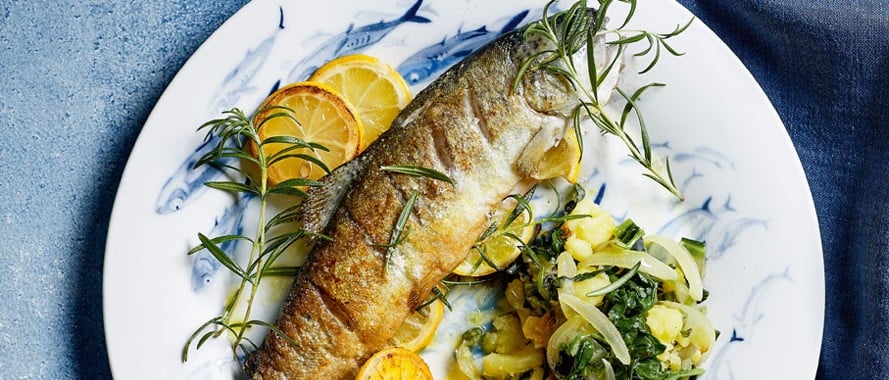 Gebratene Forelle mit Mangold-Kartoffelstampf