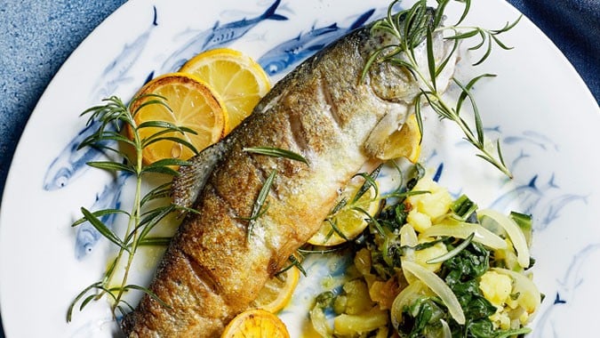 Gebratene Forelle mit Mangold-Kartoffelstampf