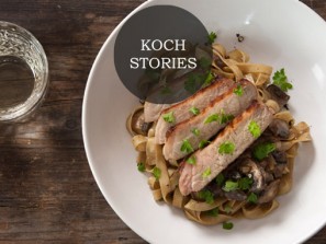Pasta mit Pilzen und Schweinekotelett