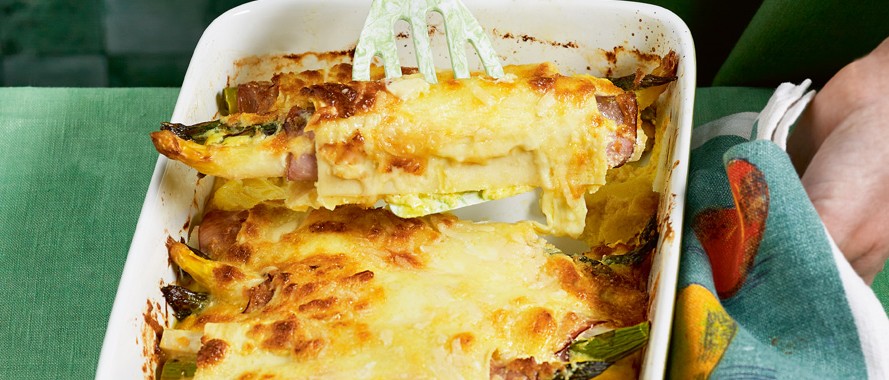 Spargel-Cannelloni mit Schinken