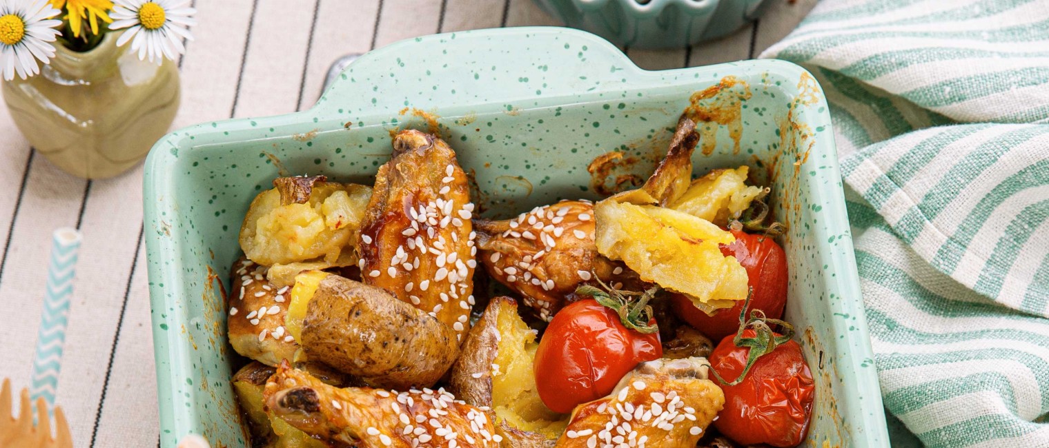 Knusprige Quetschkartoffeln mit Chickenwings