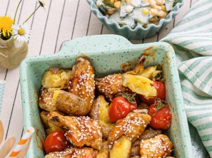 Knusprige Quetschkartoffeln mit Chickenwings