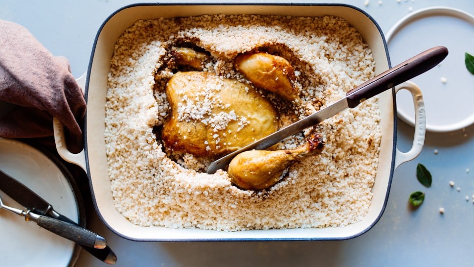 Hendl in Balsamico-Salzkruste