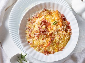Kürbisrisotto mit Speck