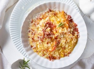 Kürbisrisotto mit Speck