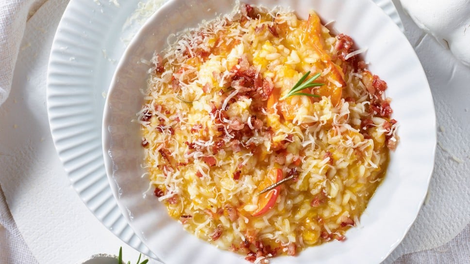 Kürbisrisotto mit Speck