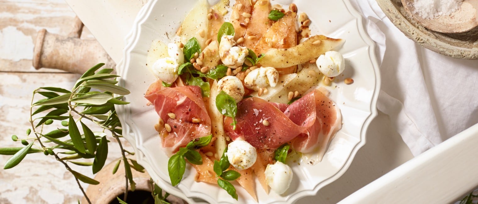 Melonen Caprese mit Parmaschinken