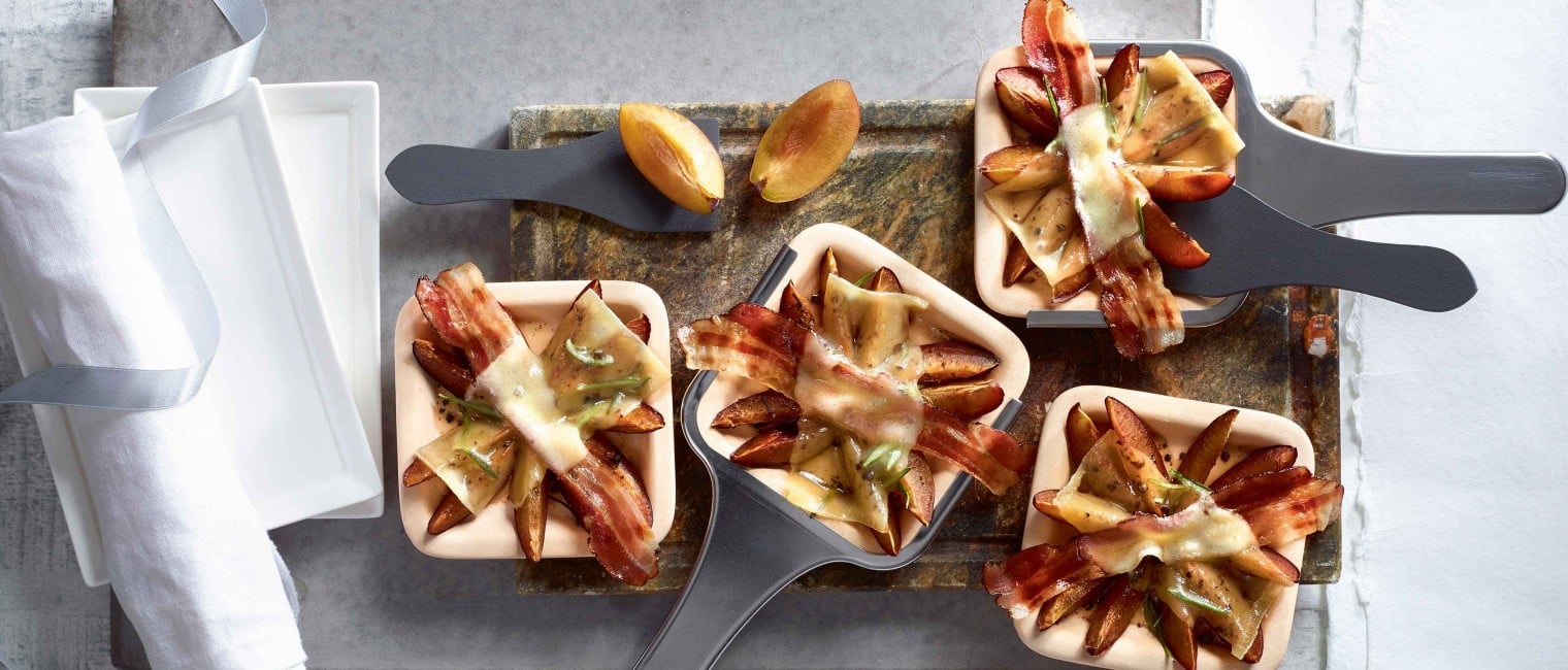 Raclette mit Zwetschken und Speck