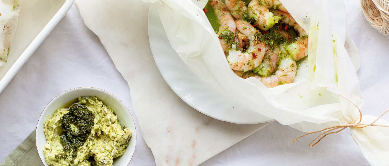 Scampi Packerl mit Bärlauchbutter Scampi Packerl mit Bärlauchbutter