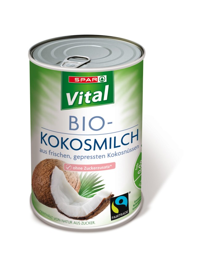 SPAR Vital Bio-Kokosmilch aus frischen, gepressten Kokosnüssen SPAR Vital Bio-Kokosmilch aus frischen, gepressten Kokosnüssen