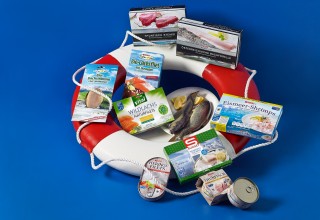 Fischprodukte auf Rettungsring