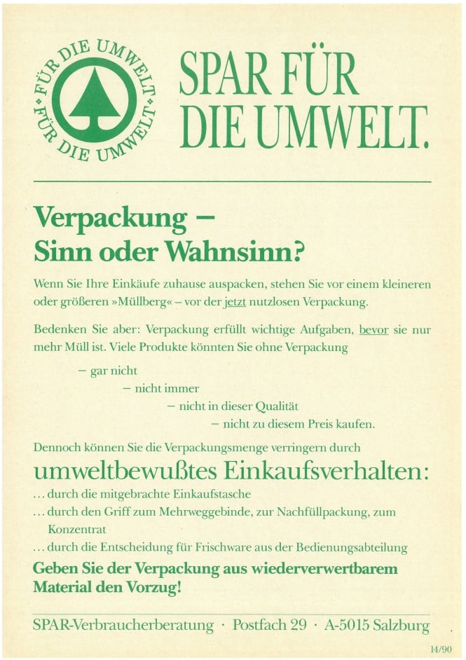 Umweltprogramm SPAR SPAR Umweltprogramm 1990
