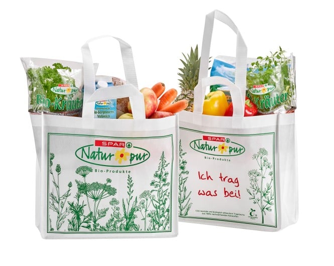 SPAR Natur*pur Permanenttaschen voller Lebensmittel