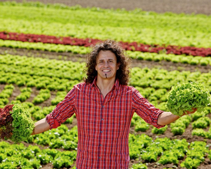 Bernhard Gogg hält zwei Salatköpfe 