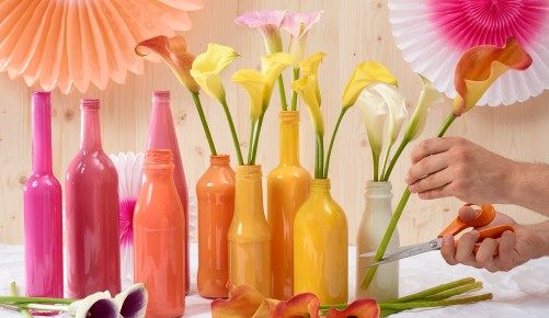 Calla kürzen und in Flaschen stecken