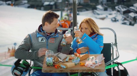 Mirjam Weichselbraun und Hannes Reichelt im Skilift