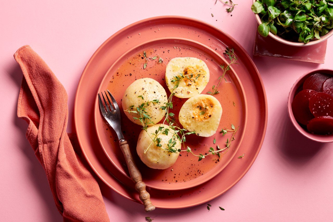 Gefüllte Kartoffelknödel mit Kürbis und Frischkäse