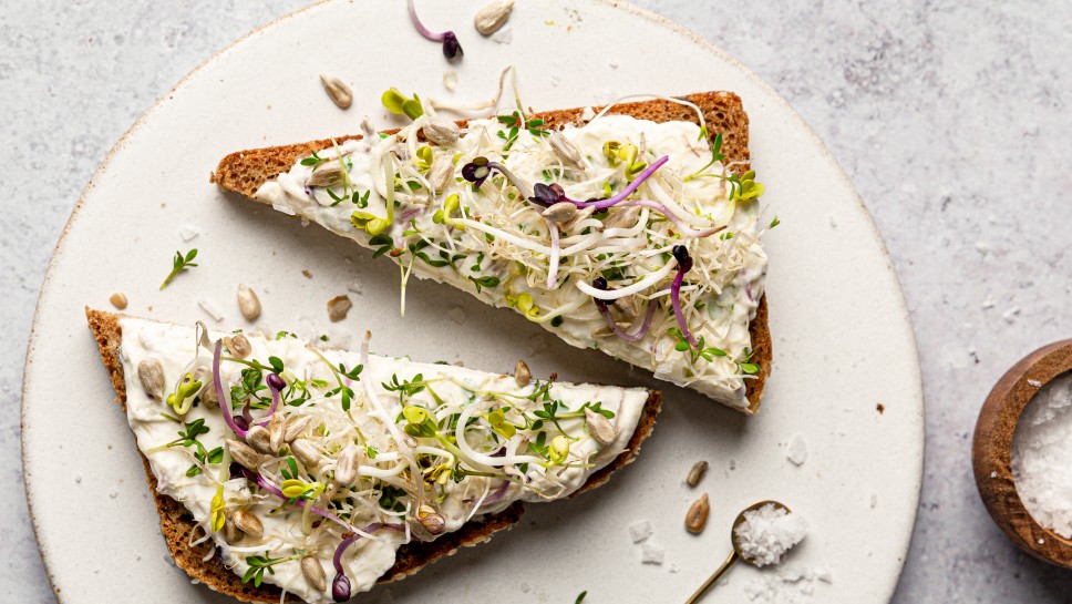 Topfenkäse mit bunten Sprossen