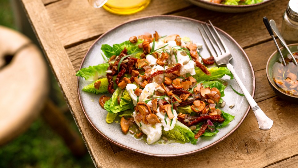 SPAR Mahlzeit Marinierte Kopfsalatherzen mit Eierschwammerlvinaigrette und Burrata