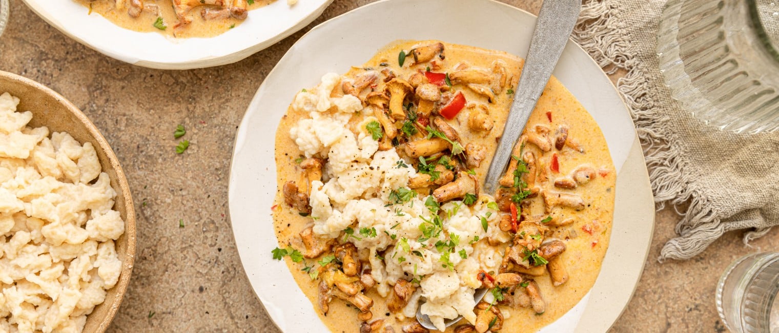 SPAR Mahlzeit Eierschwammerl in Rahmsauce  mit Spätzle