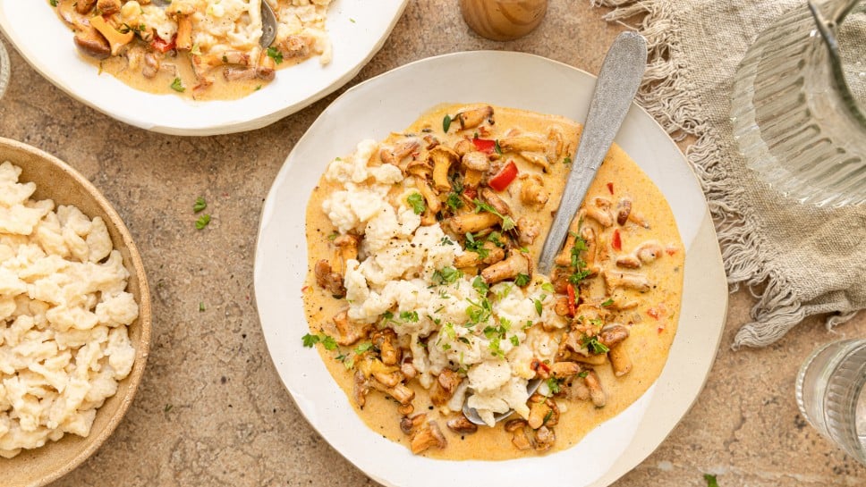 SPAR Mahlzeit Eierschwammerl in Rahmsauce  mit Spätzle