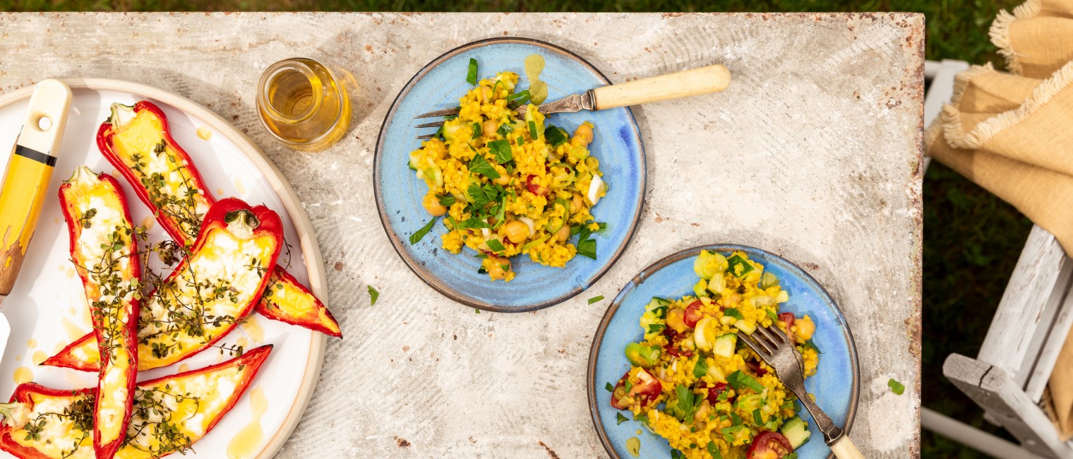SPAR Mahlzeit Gegrillter Spitzpaprika mit Feta und Kichererbsen-Taboulé