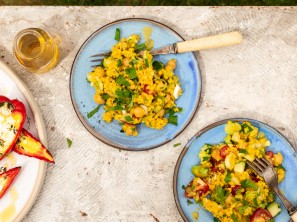 SPAR Mahlzeit Gegrillter Spitzpaprika mit Feta und Kichererbsen-Taboulé