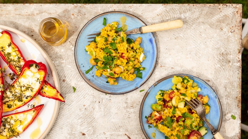 SPAR Mahlzeit Gegrillter Spitzpaprika mit Feta und Kichererbsen-Taboulé
