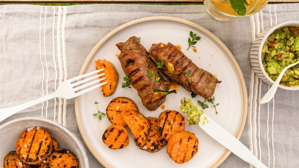 SPAR Mahlzeit Rindfleisch-Röllchen mit Süßkartoffelscheiben und Guacamole