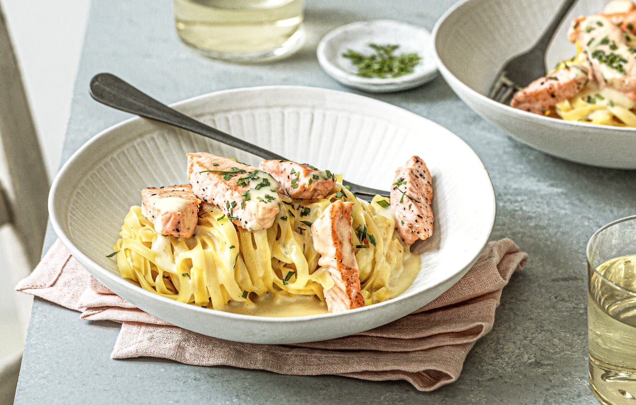 Gebratener Lachs Mit Tagliatelle
