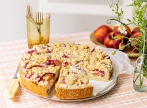 Nektarinen-Kuchen mit Pudding und Streuseln