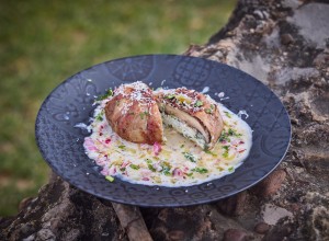 BBQ Portobello Raviolo mit Bärlauch-Topfenfüllung
