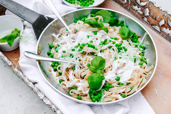 SPAR Mahlzeit Ziegenfrischkäse-Erbsen-Pasta