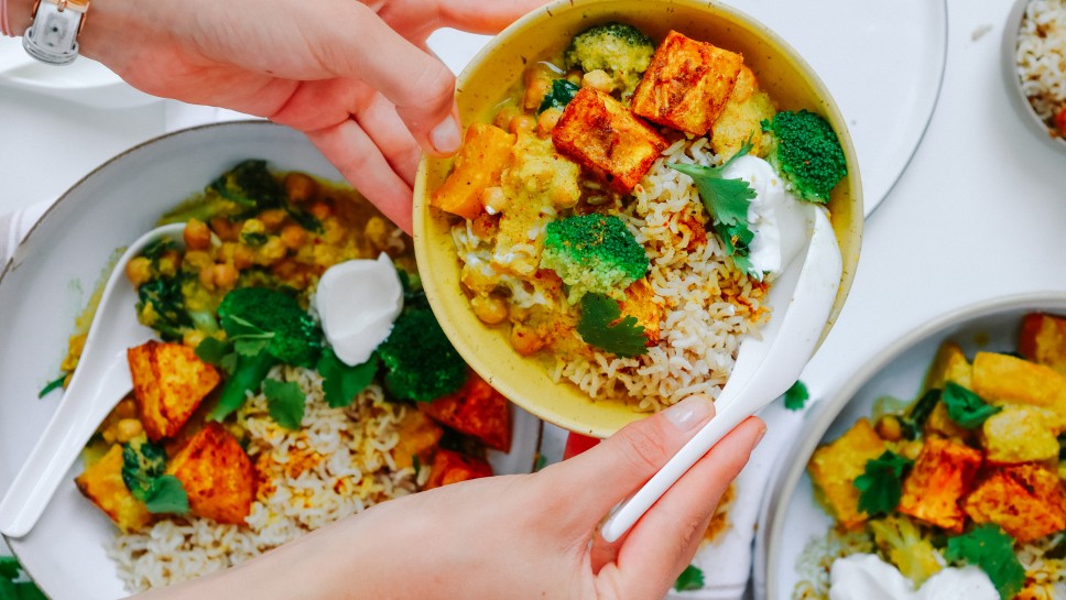 Indisches Butternuss Kürbis Kichererbsen Curry