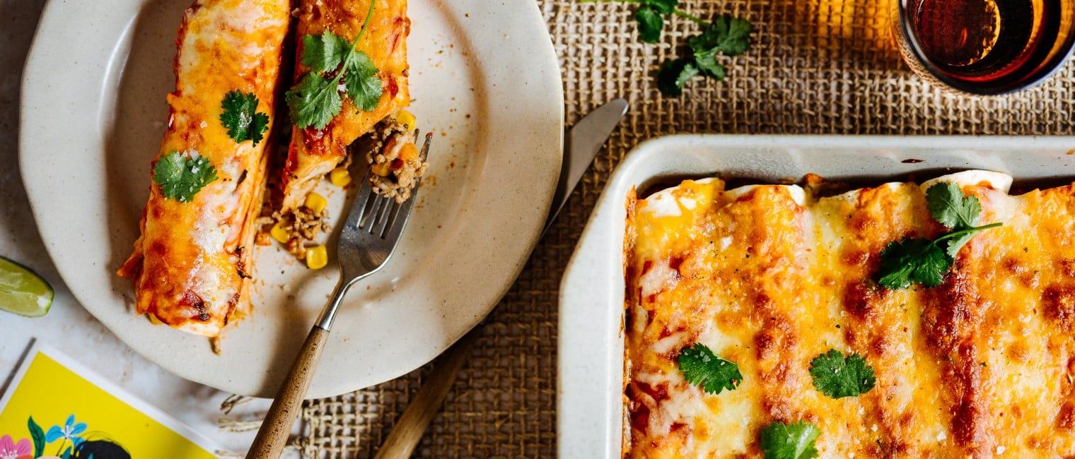 Überbackene Enchiladas mit Hackfleisch