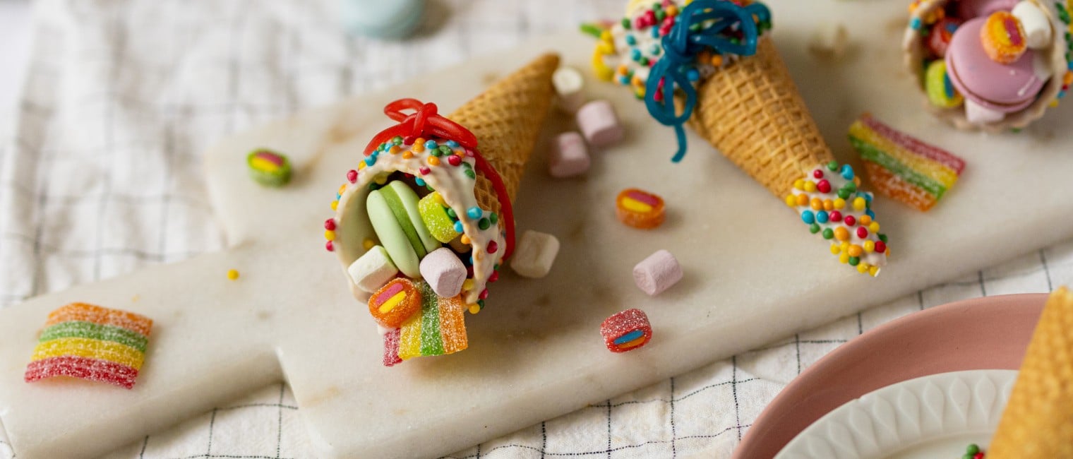 Mini-Schultüten aus Eiswaffeln