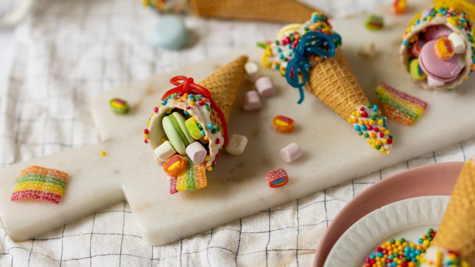 Mini-Schultüten aus Eiswaffeln