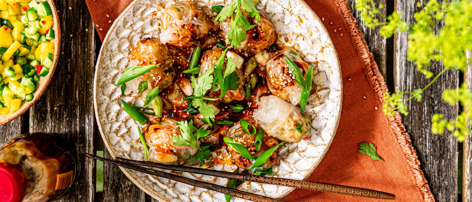 Reispapier-Dumplings mit Garnelenfüllung