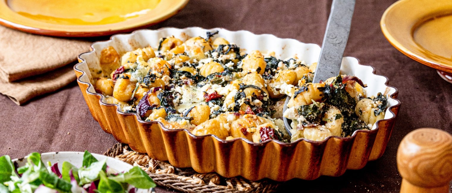 Gnocchiauflauf mit Spinat und Feta