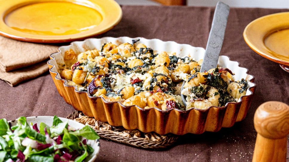 Gnocchiauflauf mit Spinat und Feta