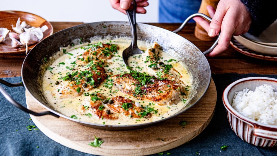 Cremiges Knoblauch Hühnchen mit Reis