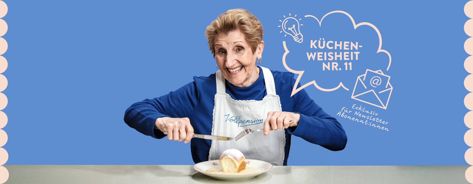 Oma Marianne von der Vollepnsion kündigt auf dem Bild das 11 SPAR Mahlzeit! Quiz an