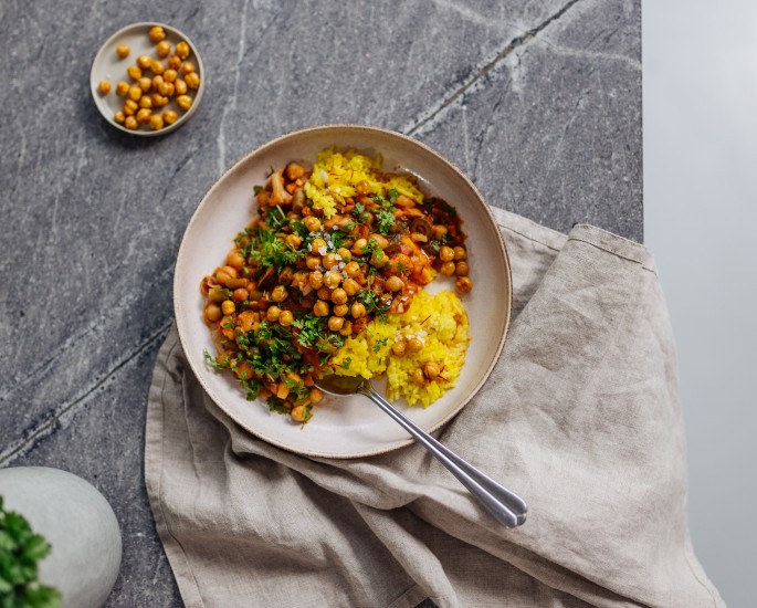 Kichererbsenragout mit Safranreis