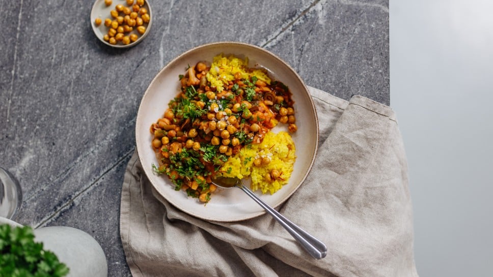 Kichererbsenragout mit Safranreis