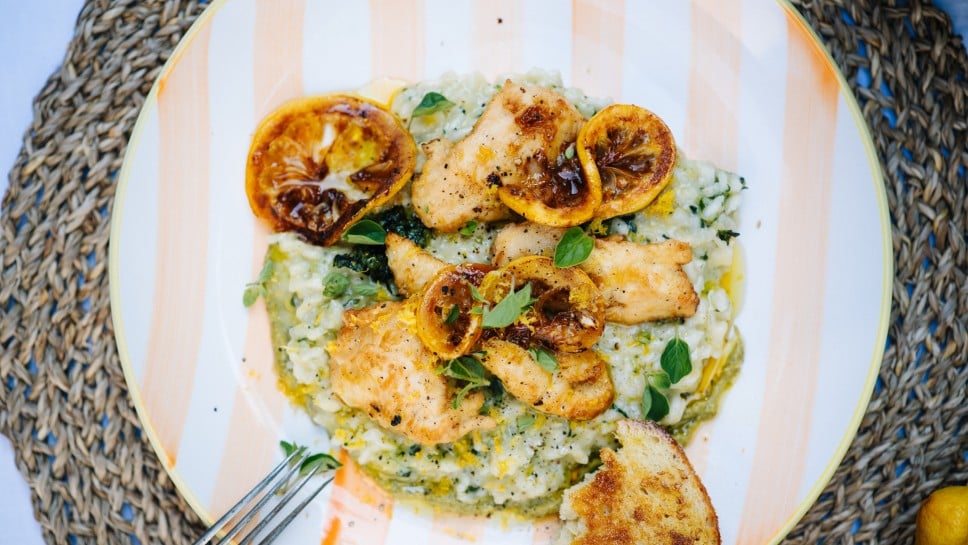  Zitronenhuhn mit Wildkräuter-Risotto