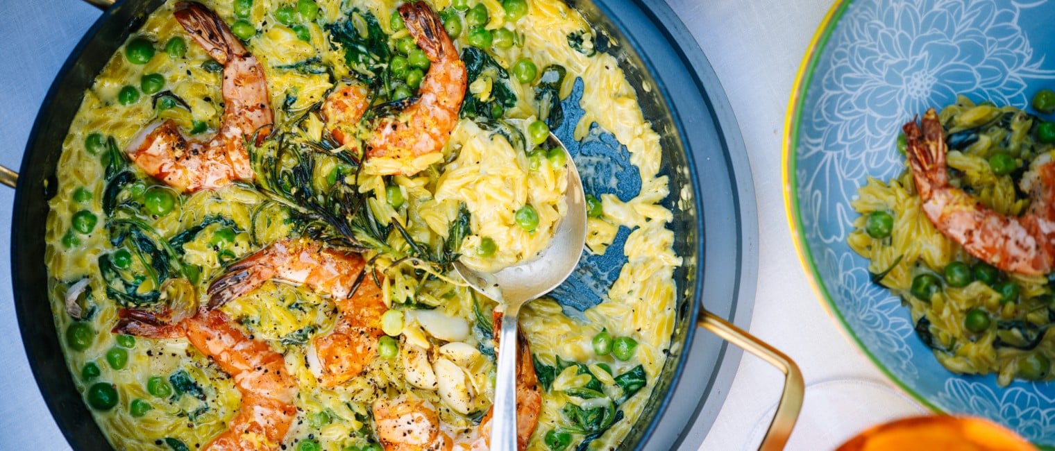 Garnelen Orzo-Pfanne