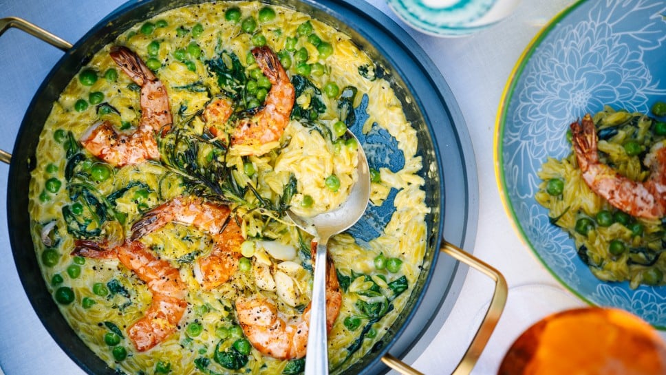 Garnelen Orzo-Pfanne