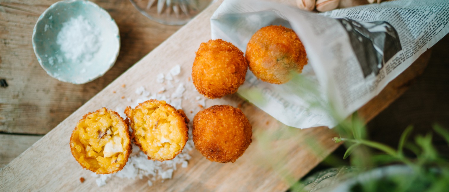 SPAR Mahlzeit Safran-Arancini mit Lavendel und Pistazien