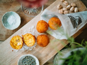 SPAR Mahlzeit Safran-Arancini mit Lavendel und Pistazien